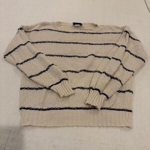 Geoffrey Valentine Vintage Striped Cream and Navy Cotton Sweater Made in USA